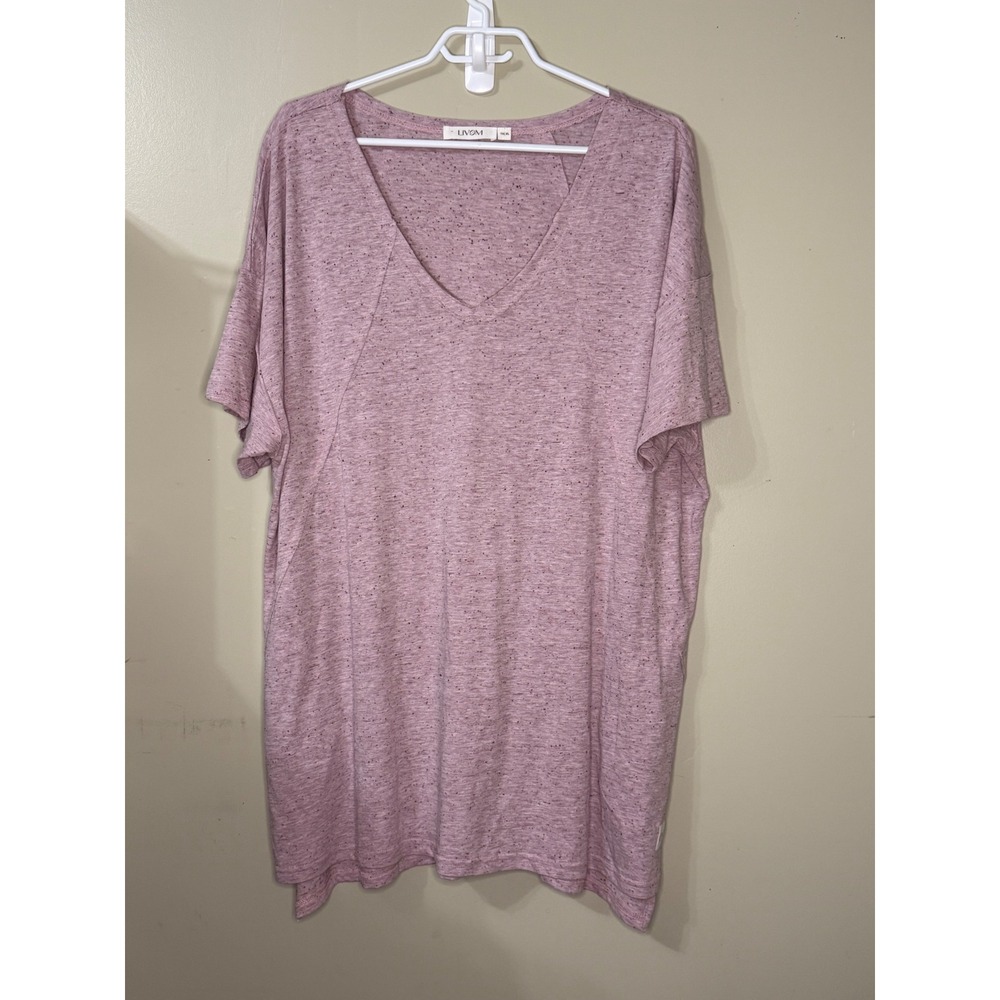 LIVOM Mauve Pink Speckled V-Neck Short Sleeve Relaxed Fit Top XL A32VLOU00013